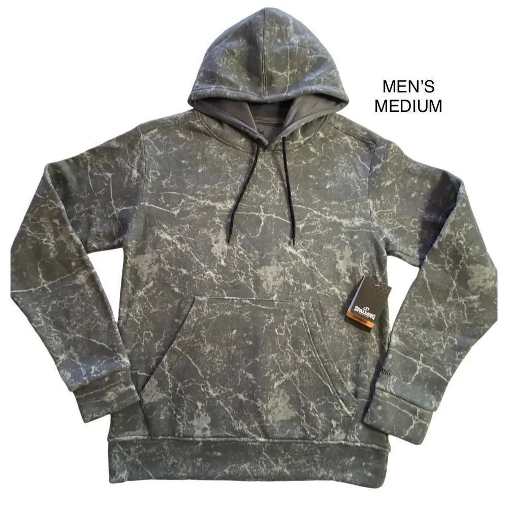 Spalding Men’s MEDIUM Marble Gray Print Fleece Pullover Hoodie